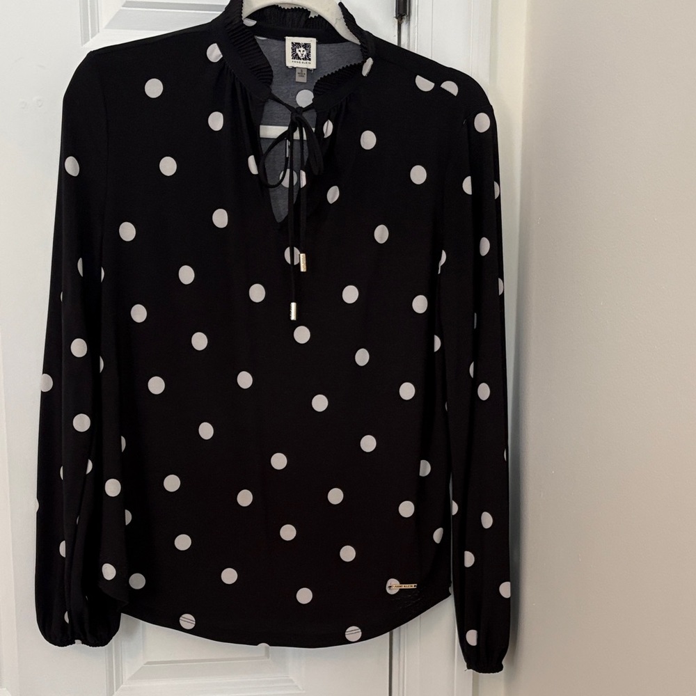 Anne Klein Black and White Polka Dot Blouse